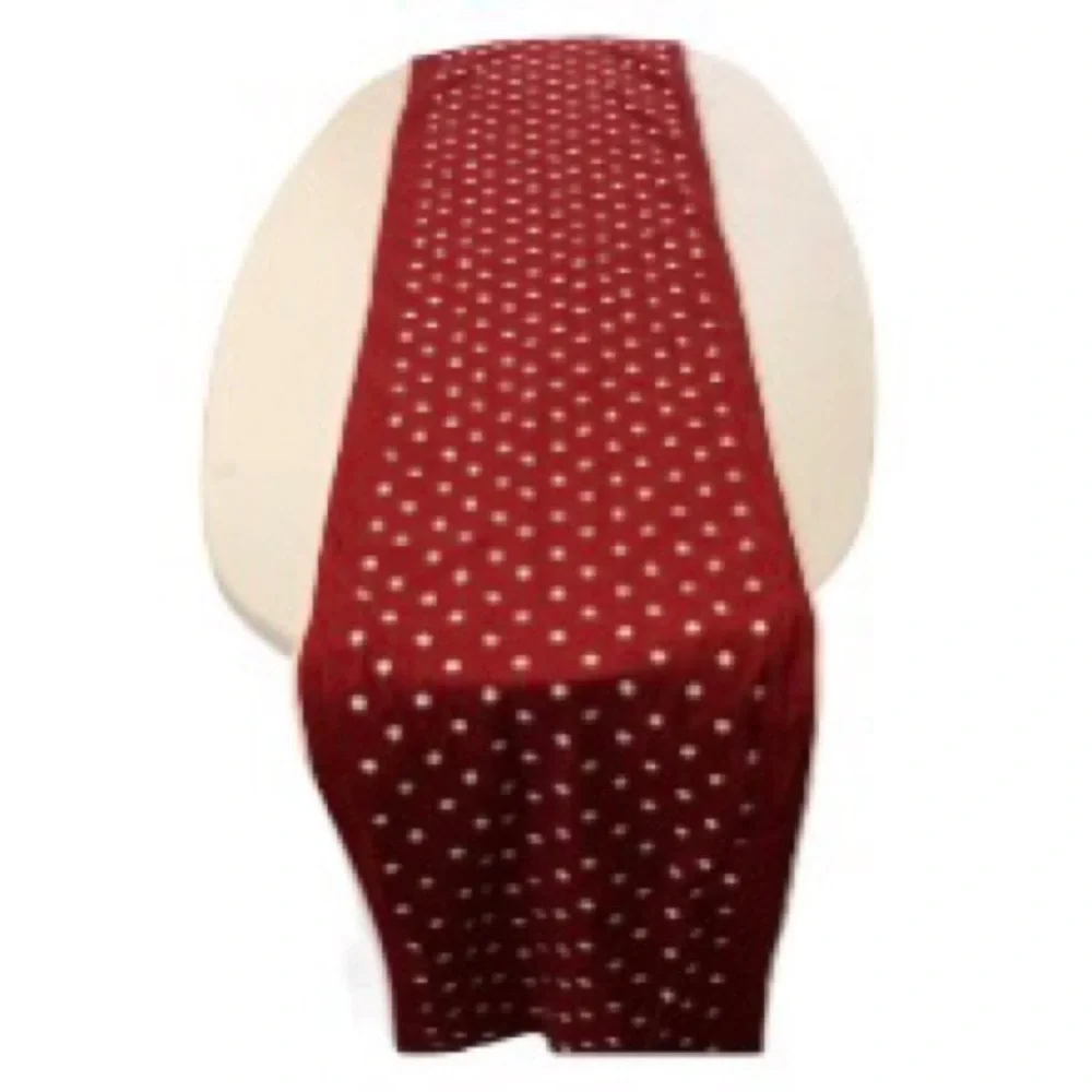 POTTERY BARN Red with White Embroidered Polka Dots Table Runner 108 x 18 inches